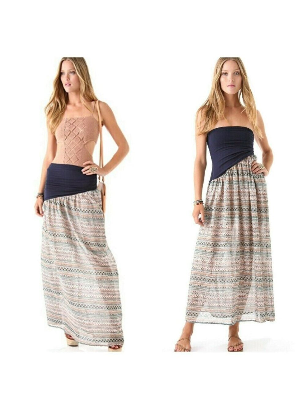 $275 NIGHTCAP BY CARISA RENE Boho Maxi Skirt Cover up Dress Beach Semi Sheer XS